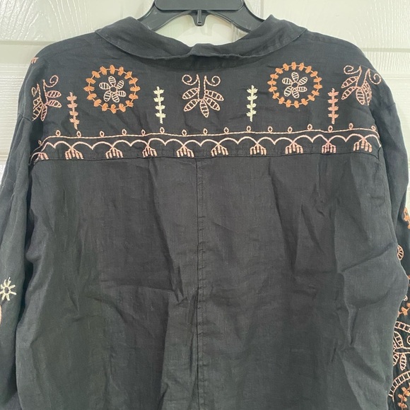 Johnny Was Faye Relaxed Linen Button Down Embroidered Shirt Lagenlook Size L - Picture 12 of 15